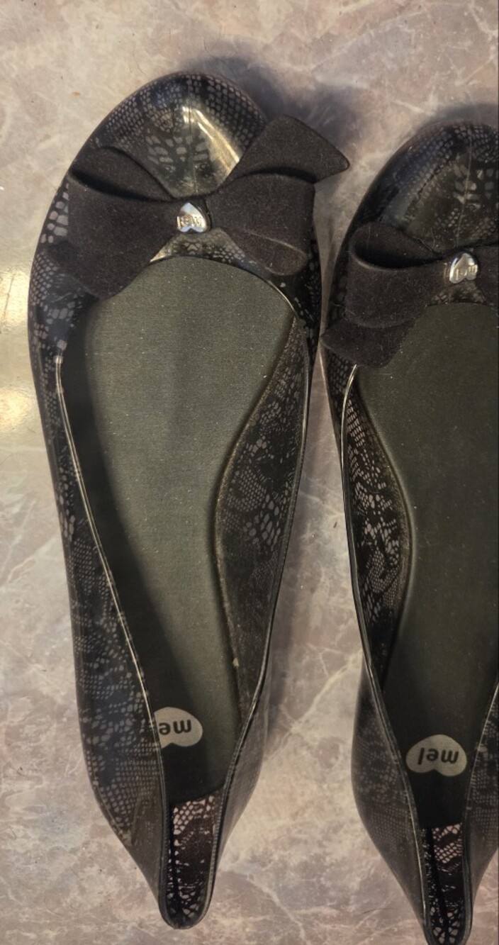 Melissa Black Lace-Print Bow Ballet Flats